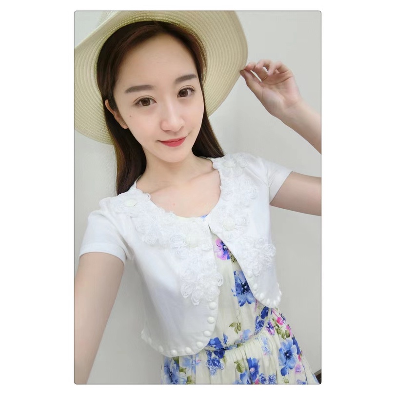 Áo Khoác Cardigan Ngắn Tay Phối Ren Chống Nắng Thời Trang Cho Nữ