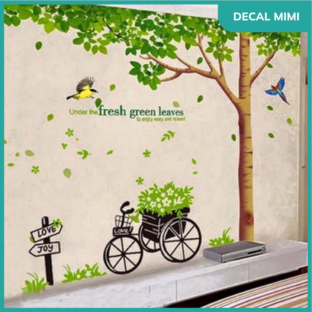 Decal Dán Tường Mẫu Cây cổ thụ + xe đạp cỏ ( kt cao 2m dai 3m)