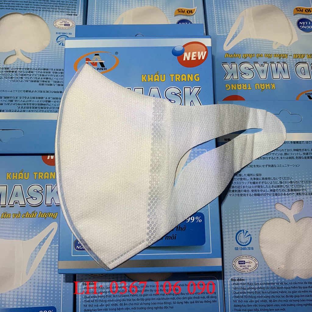 Khẩu Trang 3D Mask NAM ANH Quai Vải Hộp 10 Cái