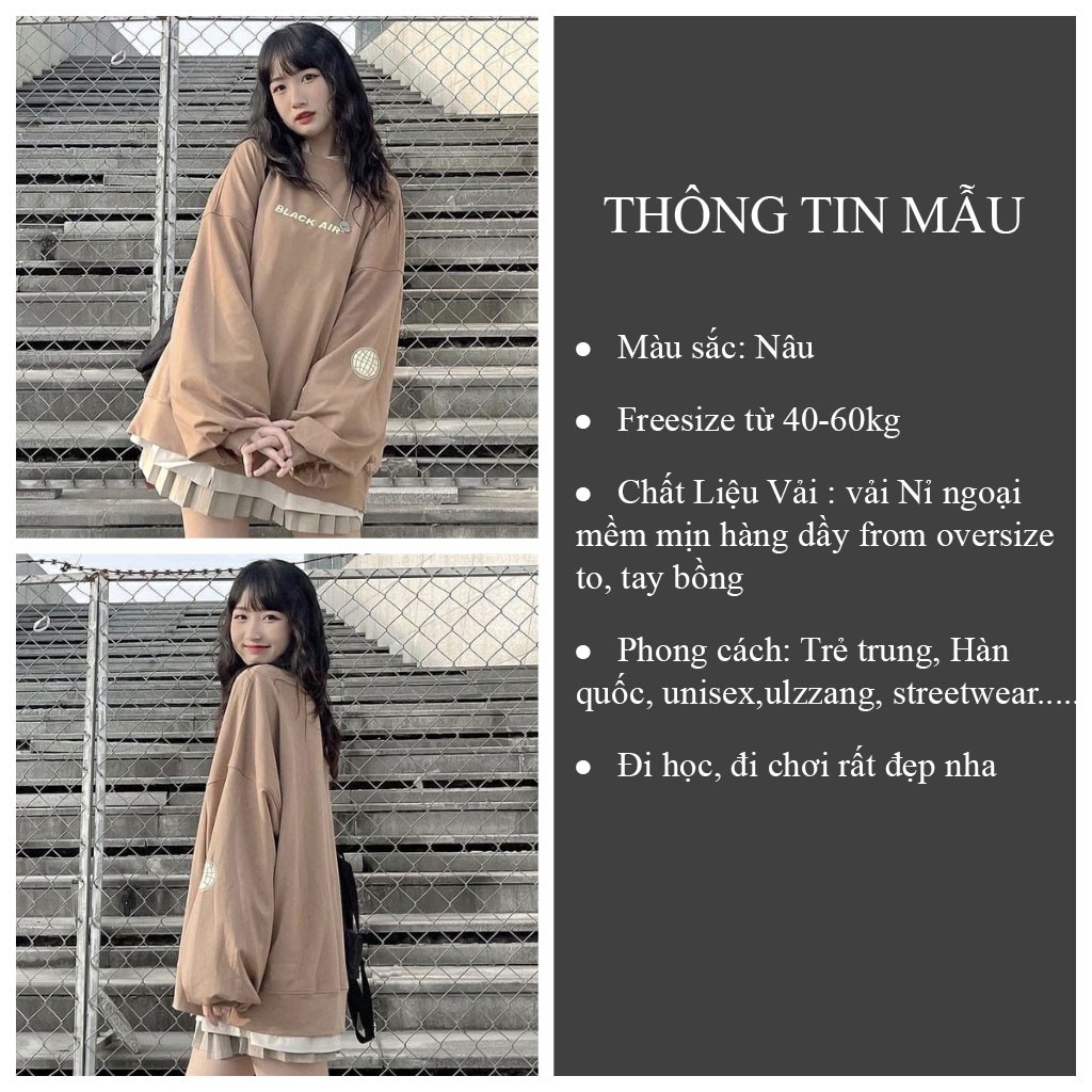 Áo Sweater Hàn Quốc nữ form rộng chất nỉ AIR dài tay thụng_VENUS