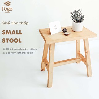 Ghế đôn FEGO - Ghế ngồi gỗ mặt chữ nhật 40x25x40cm - Nội thất gỗ thông tự nhiên decor trang trí nhà cửa