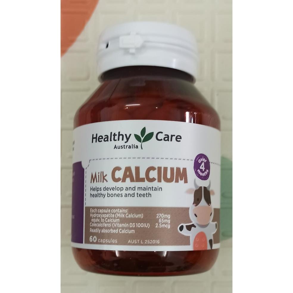 Canxi Sữa Bổ Sung Canxi và Vitamin D3 Cho Bé Healthy Care Milk Calcium, 60 viên - Úc