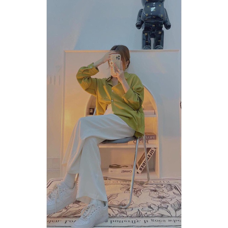 ( Sale Hót) Áo sơ mi xanh bơ From rộng Tay dài Phong CÁCH Trẻ Trung - ZADOLA FASHION
