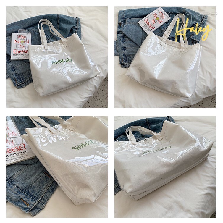 Túi tote túi vải canvas Skillfully đeo vai bóng kính chống nước phong cách Hàn quốc 2 màu đen trắng-Haka store