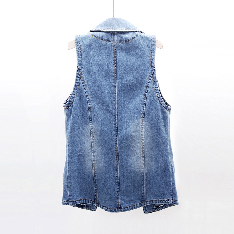 Áo khoác Denim sát nách dáng dài ôm kiểu Hàn Quốc thời trang xuân hè 2021
