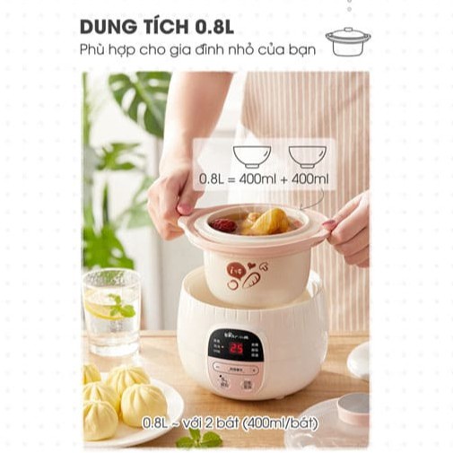 Nồi Nấu Cháo Cho Bé_Nồi Nấu Chậm_Hầm Cháo Đa Năng, Kèm Lồng Hấp_Bear Dung Tích 0.8L- 1L - 1,6L - 2,5L- Bảo Hành 18 Tháng