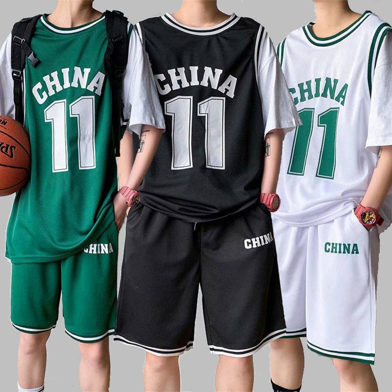 Bộ quần áo thể thao mùa hè Áo phông ngắn tay giả hai mảnh dáng rộng áo đôi nam nữ áo bóng rổ cho người lớn