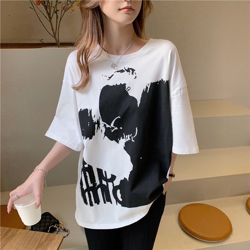 SUXI Áo Thun Ngắn Tay In Hình Cá Tính Thời Trang Mùa Hè Hàn Quốc