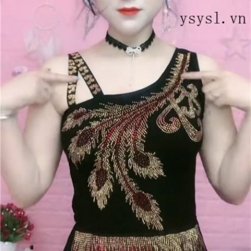 Áo Hai Dây Dáng Ôm Đính Kim Cương Giả Phong Cách Châu Âu Hàng Mới 2022