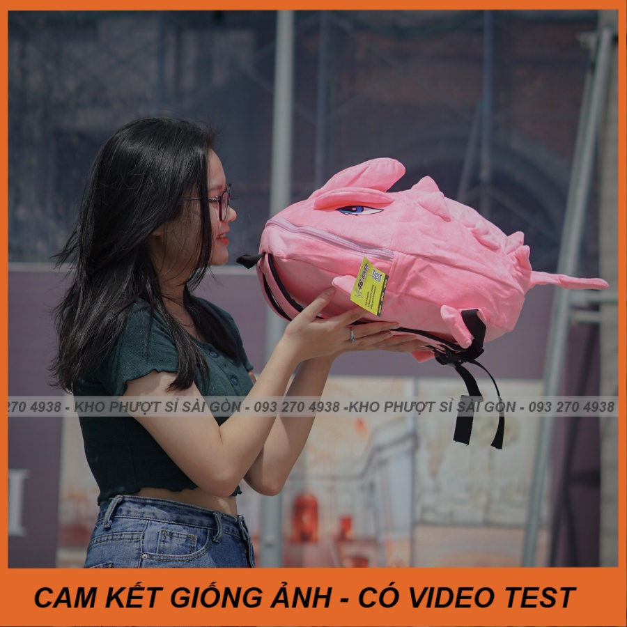 Kute balo Khủng Long Vải Nhung mịn màu hồng phấn đựng mũ bảo hiểm fullface 3/4 đi phượt