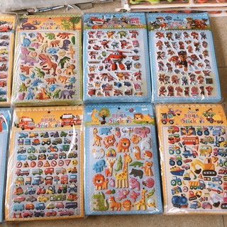 Tờ dán sticker nổi TO nhiều chi tiết [ KÈM TRANH TÔ MÀU MẶT SAU]