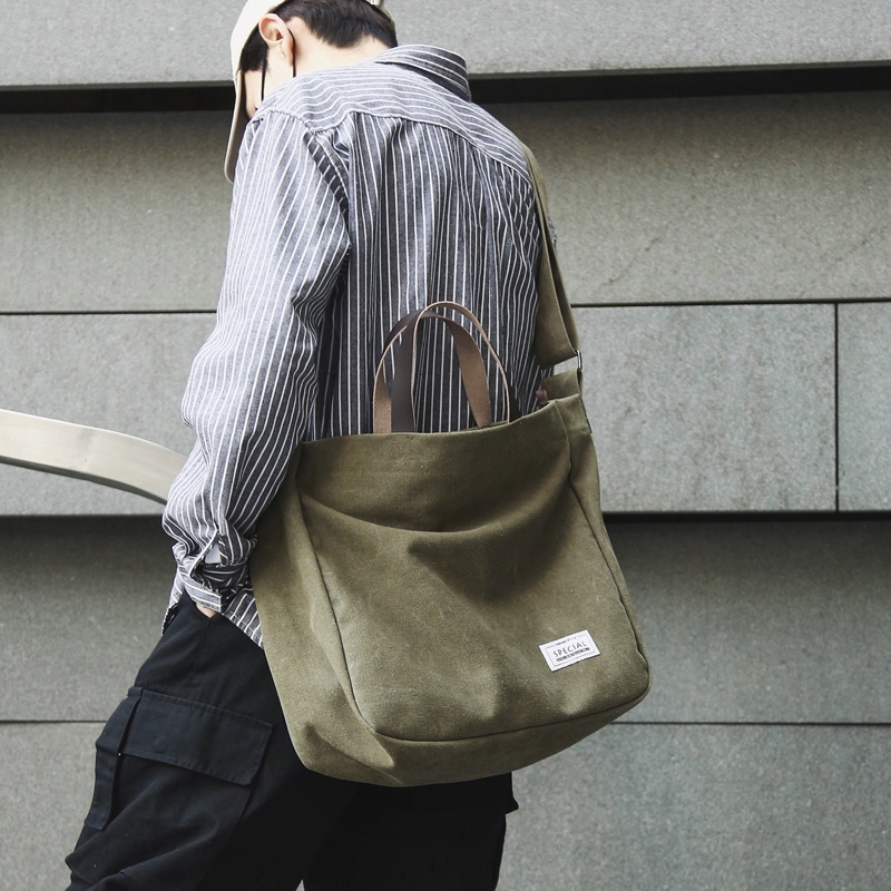 Túi đeo chéo làm từ vải canvas sức chứa lớn phong cách ulzzang Hàn Quốc thời trang nam