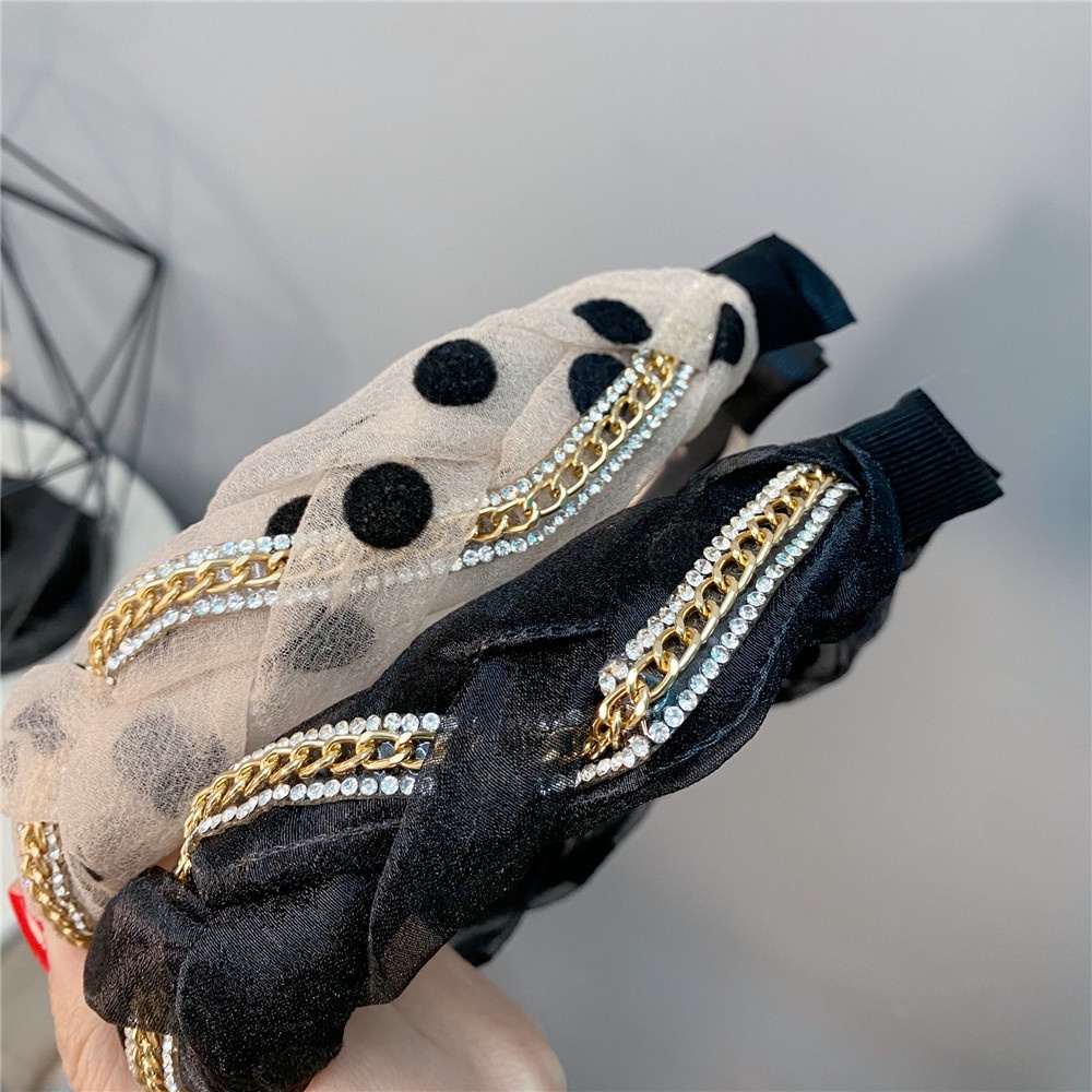 Băng Đô Bện Dây Họa Tiết Chấm Bi Phong Cách Pháp Cổ Điển Dành Cho Nữ