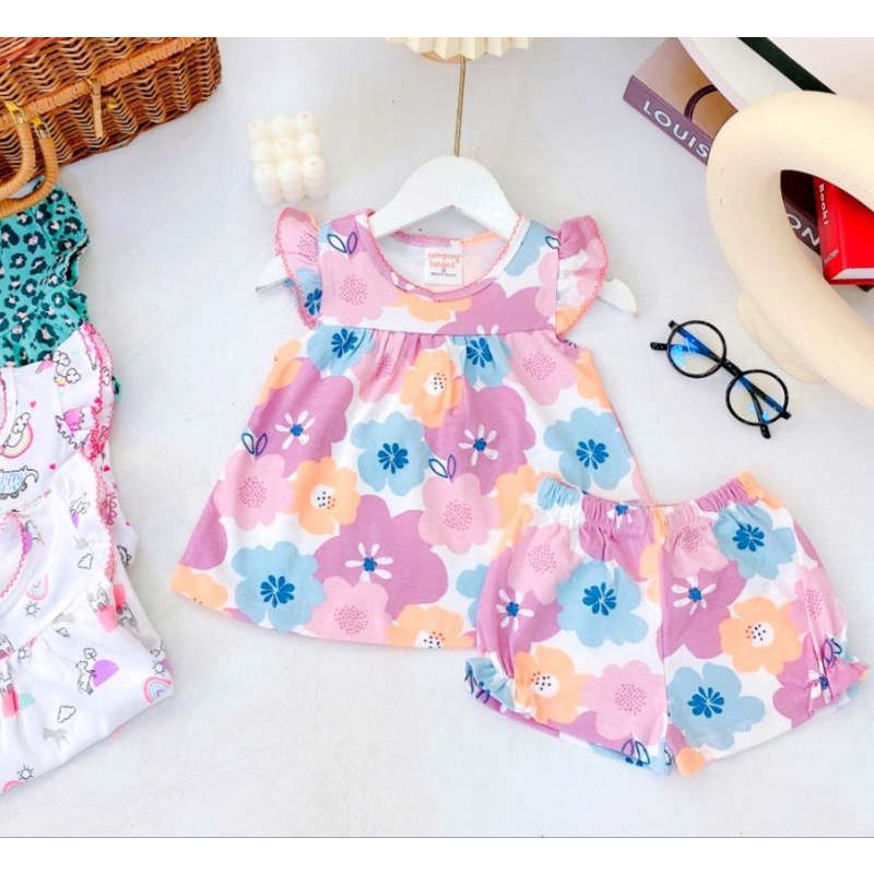Bộ cộc tay bé gái bánh bèo cánh tiên cotton xuất Nhật