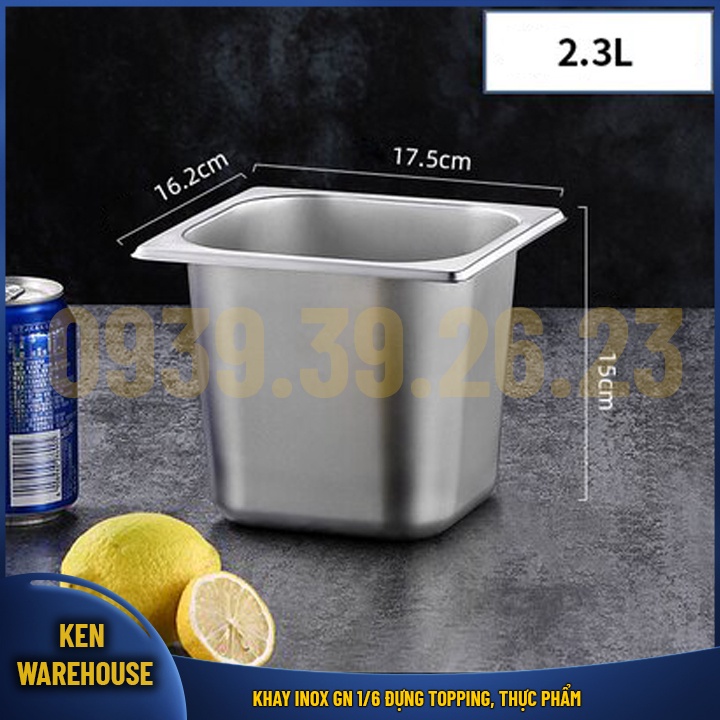 Khay INOX 304 EAST GN 1/6 17.5x16.2cm cao 6.5cm/10cm/15cm/20cm đựng topping, thực phẩm, buffet - KEN warehouse