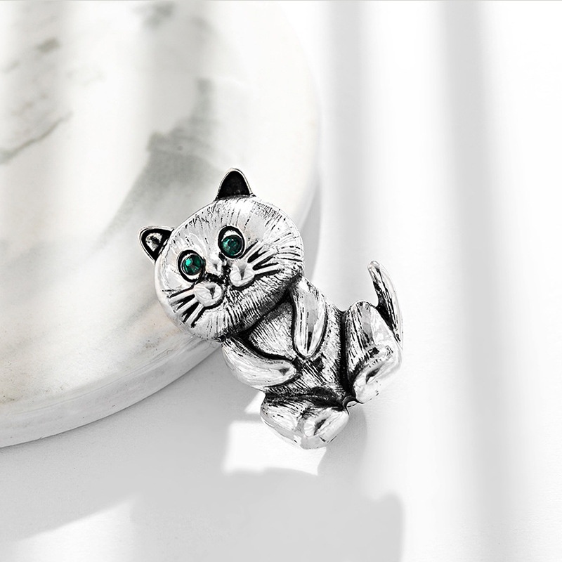 Ghim Cài Áo Hình Mèo Hoạt Hình Bằng Hợp Kim Chống Chói Phong Cách Retro Thời Trang