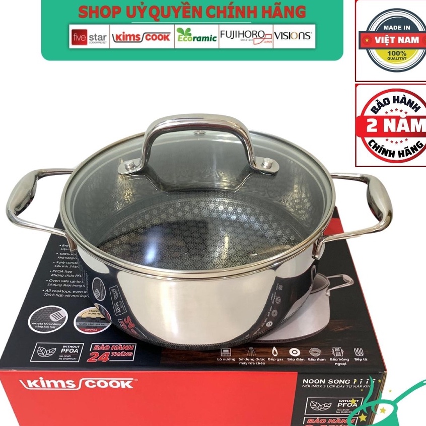 Nồi inox 3 lớp đáy liền cao cấp Kims Cook Blackcube Phủ chống dính Daikin-Nhật Bản thế hệ mới- 18cm/20cm/24cm/26cm