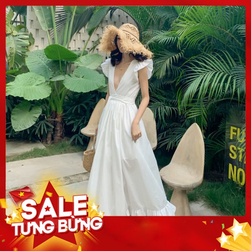 -Hàng nhập khẩu Đầm Maxi Tay Dài Cổ Chữ V Thiết Kế Hở Lưng Quyến Rũ Liên hệ mua hàng 084.209.1989