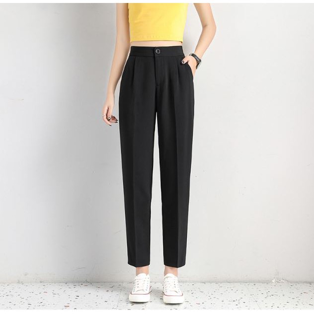 Quần Baggy vải đen trơn form đứng, dáng chuẩn QBG89