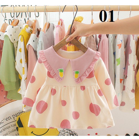 Váy mùa đông bé gái baby doll chấm bi nhập mã KM váy thu đông bé gái váy cotton bé gái váy len bé gái váy dạ bé gái váy