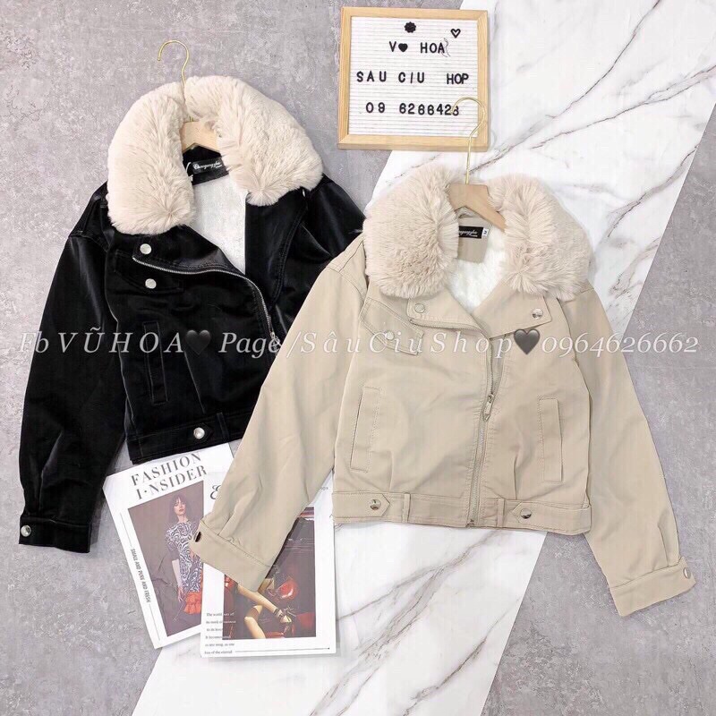 Áo khoác da nhung trần lông bên trong hàng QCL1