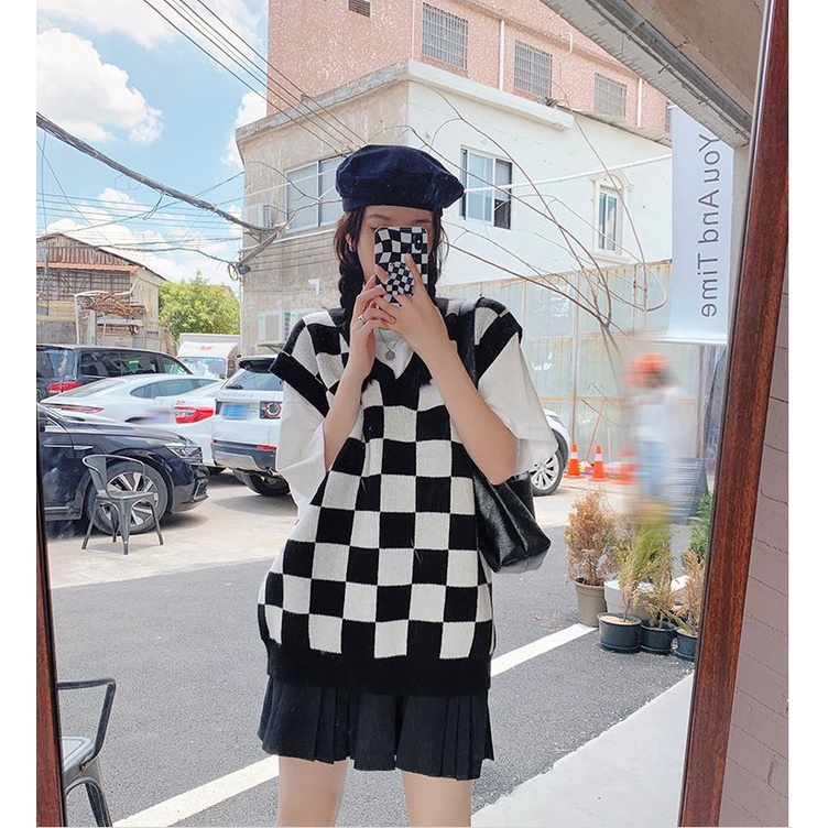 Áo Len Gile Nam Nữ Ulzzang, Gile Len TaoBao Kiểu Hàn Kẻ Caro Cổ Chữ V Form Rộng Thời Trang | BigBuy360 - bigbuy360.vn