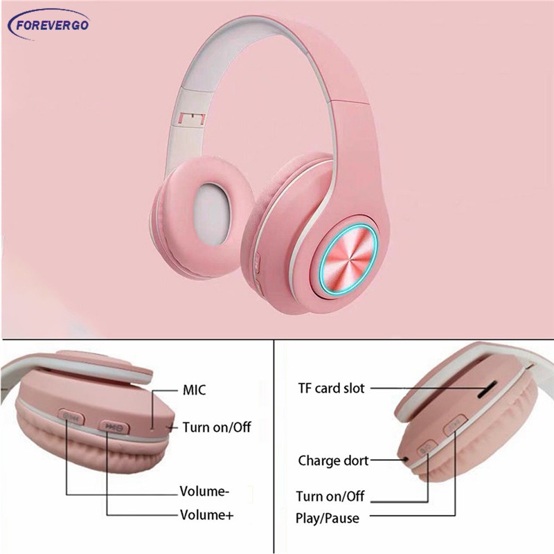 Tai Nghe Bluetooth Không Dây Có Đèn Led Nhiều Màu Hỗ Trợ Thẻ Nhớ Tf Mp3