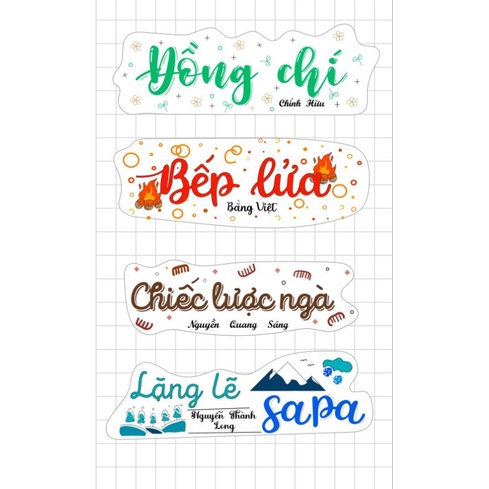 Bộ 32 sticker tựa đề văn 9 đầy đủ cả năm học đã cắt sẵn