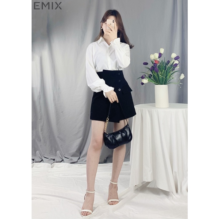 Quần short nữ váy vạt chéo EMIX (3 màu), dáng ngắn, 42cm, cạp cao, khóa sau, vải tuyết mưa, co giãn nhẹ, mềm mịn Q670