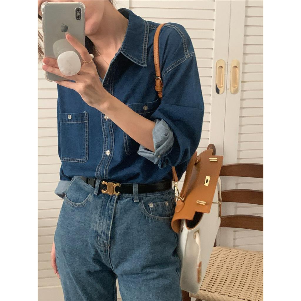 Áo Khoác Denim Dài Tay Phối Hai Túi 57943