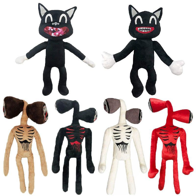 Siren Head Plush Toy Black Cat Dog Plush Toy Big Mouth Crooked Neck Horror Character Stuffed Doll Kids Gift