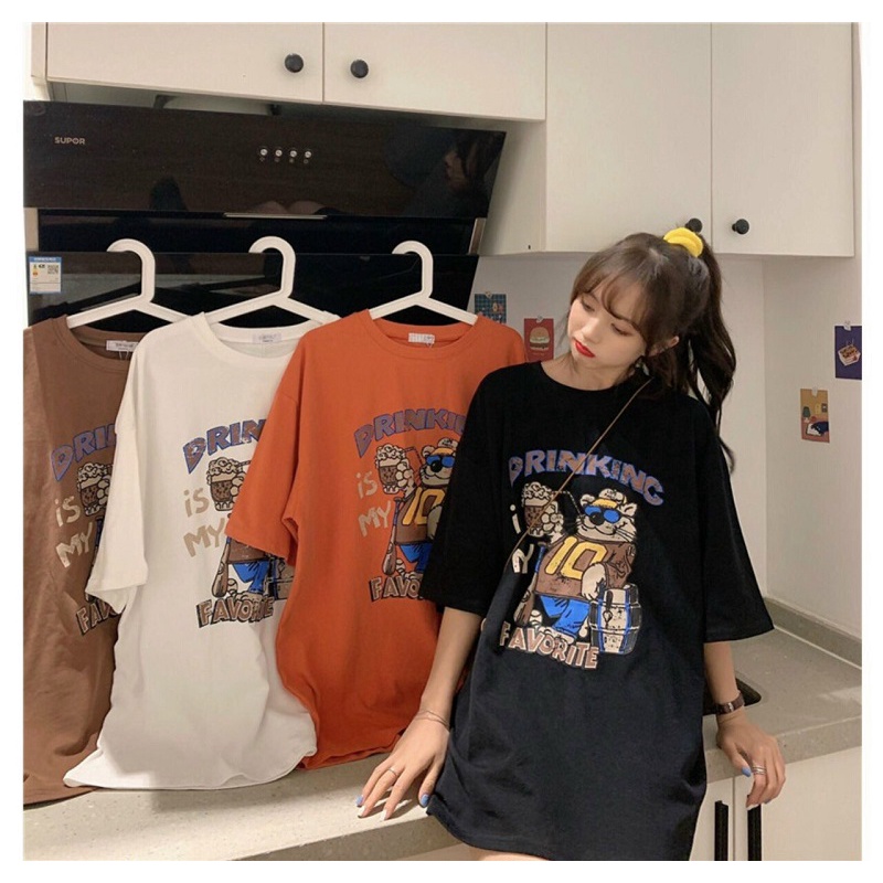 Áo Thun Form Rộng Nam Nữ Unisex Tay Lỡ Dáng Suông In Hình DRINKING