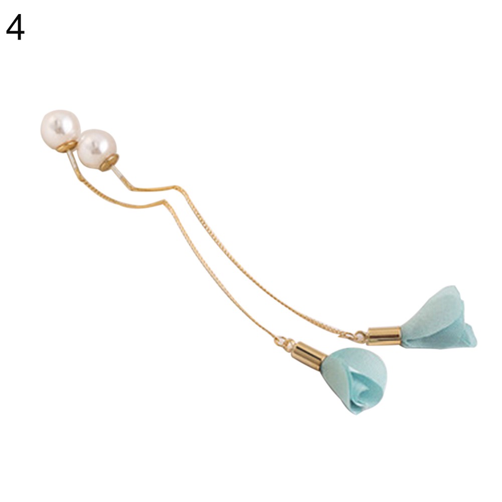 Bông Tai Dáng Dài Đính Hoa Và Ngọc Trai Nhân Tạo Thời Trang