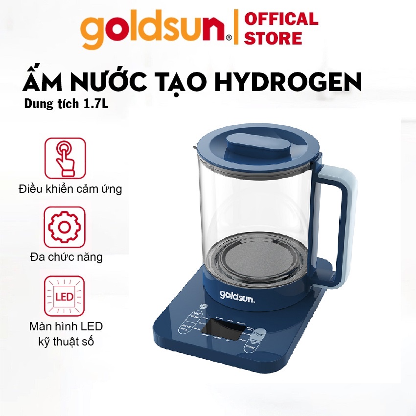 Ấm đun nước tạo Hydrogen 1.7L Goldsun GKT2670, công suất 800W, điều khiển cảm ứng hiển thị màn LCD