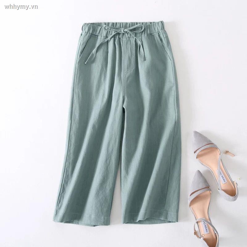 ✔∏₪Cotton and linen wide-leg pants cropped trousers women s spring/summer 2020 new casual large-size loose were thin Korean version Short