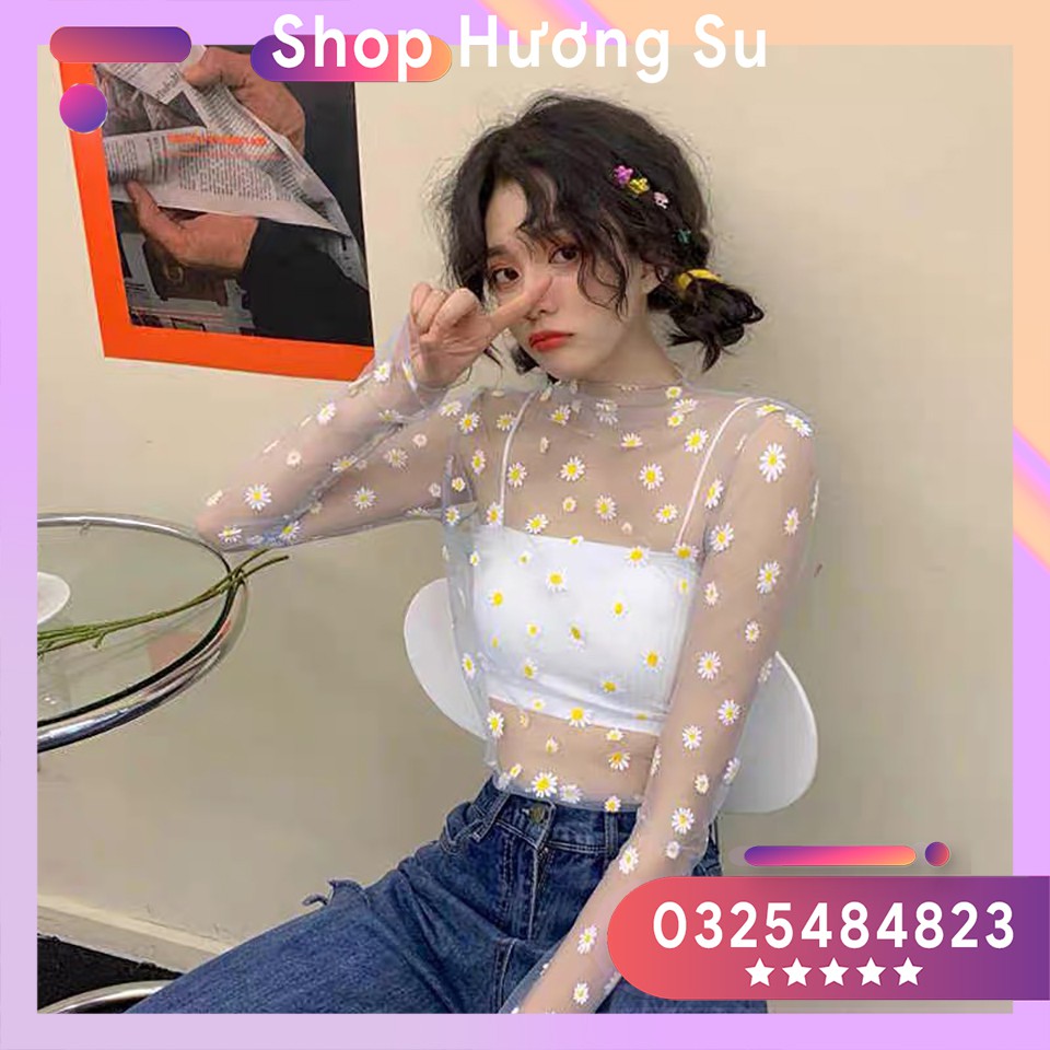 Áo Voan Hoa Cúc Hot Trend Mặc Ngoài Dễ Thương Gợi Cảm Dài Tay