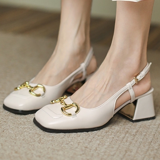 Giày da gót vuông đế mềm thời trang Hàn Quốc nữ tính 5cm