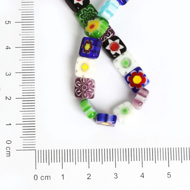 Hạt thủy tinh hình vuông dẹt họa tiết hoa 4 / 6 / 8mm dùng làm trang sức diy