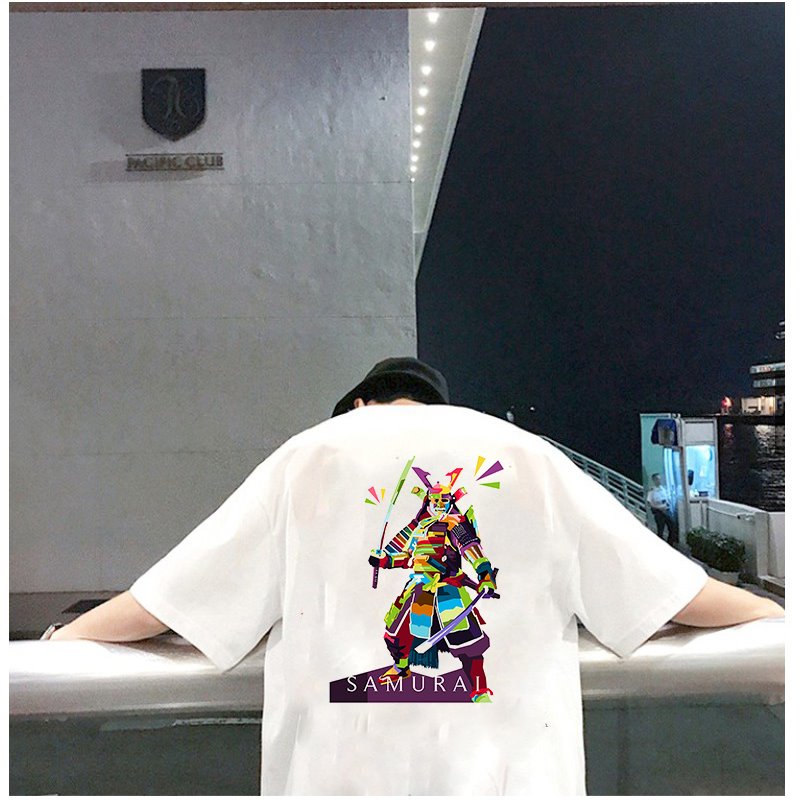Áo thun tay lỡ nam nữ form rộng họa tiết samurai vải dày mịn 2021T3143