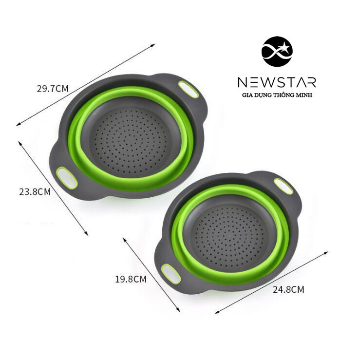 GIÁ SỈ] Bộ 2 rổ nhựa Silicon gấp gọn cực tiện lợi, Set 2 rổ gấp gọn silicon, Rổ rá gập gọn bằng nhựa silicon