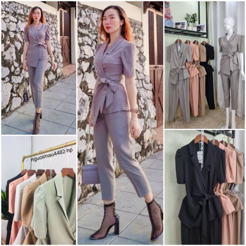 Set vest quần baggy mix cùng áo vest nhún thắt nơ eo phong cách Hàn siêu xinh sang, được thiết kế may kỹ. Ảnh thật