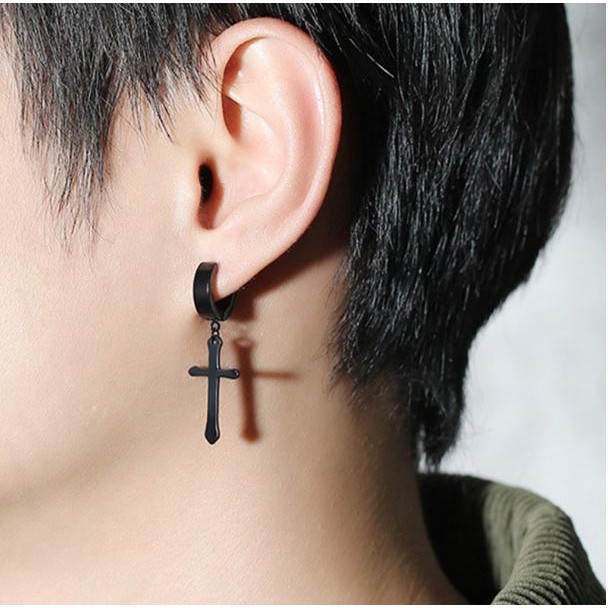 Khuyên tai chữ thập xỏ lỗ unisex
