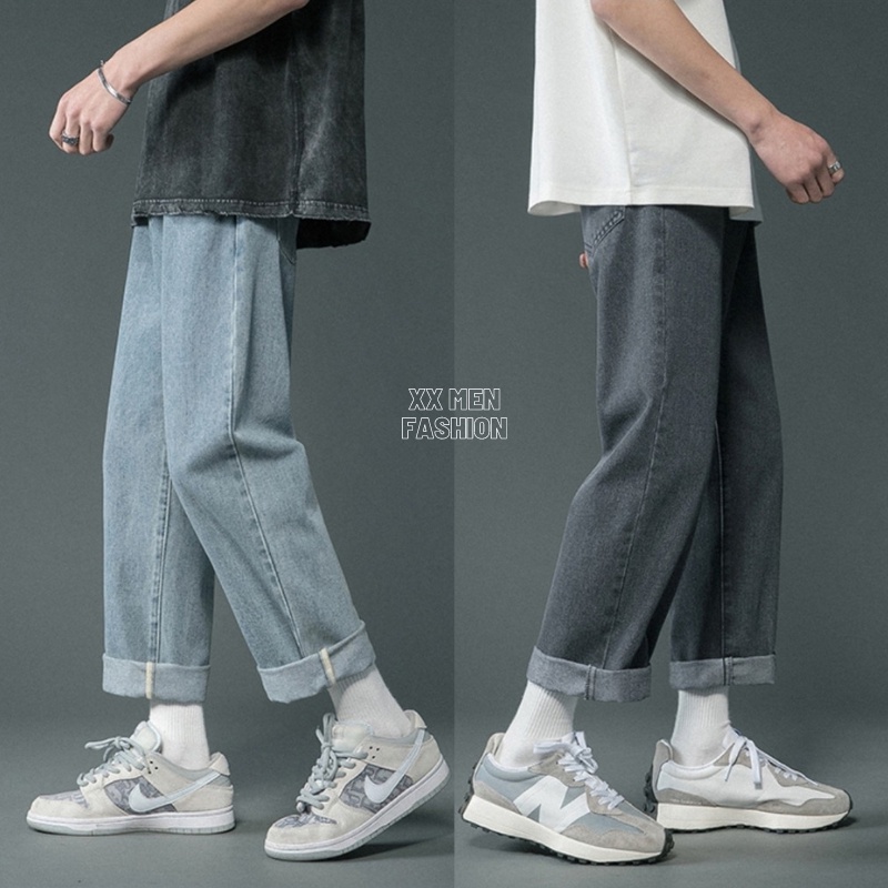 Quần jean xanh nam baggy ống suông rộng dáng đứng vải jeans bò xám phom xuông cao cấp, hottrend 2022-XX MENS FASH