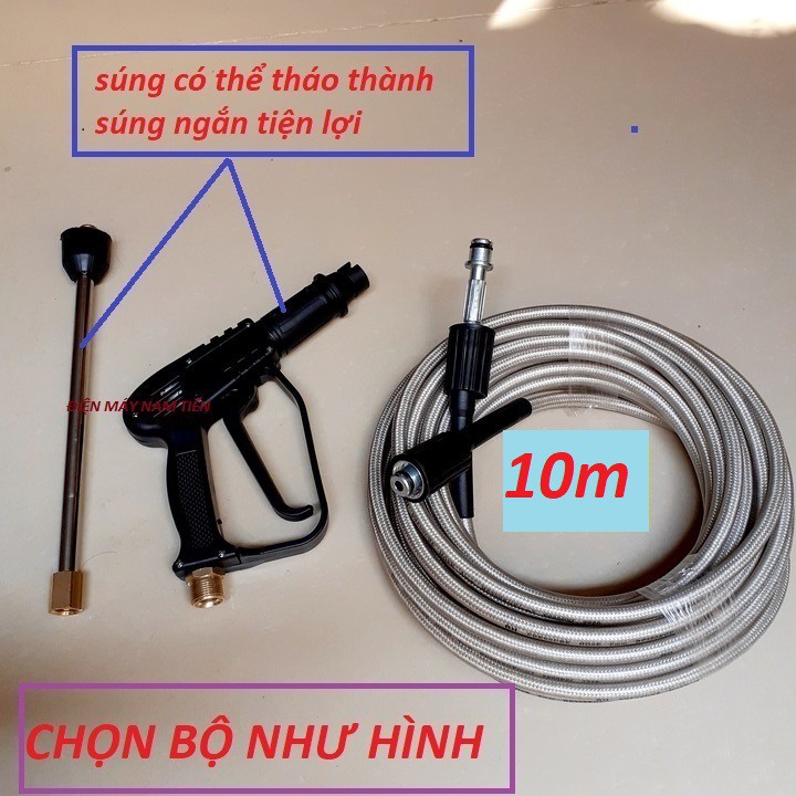 SÚNG RỬA XE ÁP LỰC RĂNG NGOÀI 22MM KÈM SUNG DÀI [ 10M dây + sung dài 2 đầu to re]