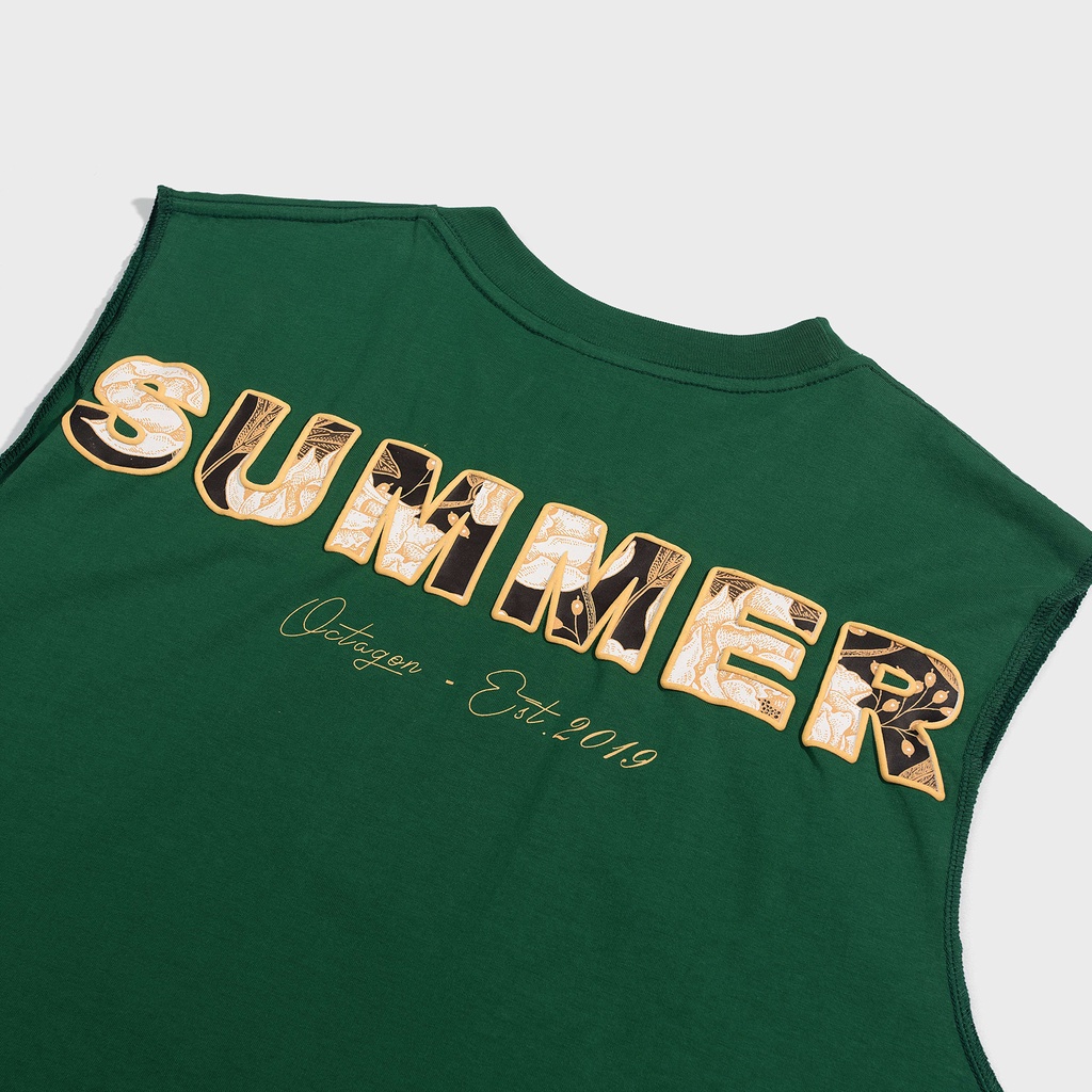 Áo Tanktop Floral OCTAGON Cotton 100% Màu Xanh Lá Unisex Form Rộng