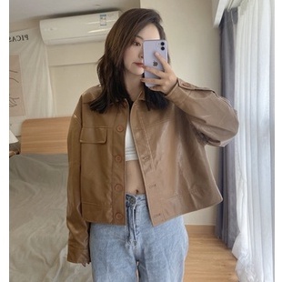 Áo khoác da nữ, áo khoác da croptop năng động cá tính phong cách Hàn Quốc 2021