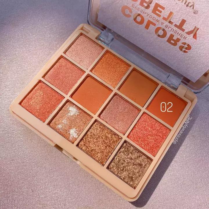 [3in1] Phấn mắt 12 Ô Màu Nhũ Lì & Má Hồng Hightlight Kiss Beauty Color Pretty Eyeshadow & Blusher No.87117 | BigBuy360 - bigbuy360.vn