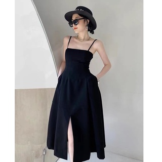 Đầm dáng dài màu đen thiết kế đơn giản trẻ trung hợp thời trang