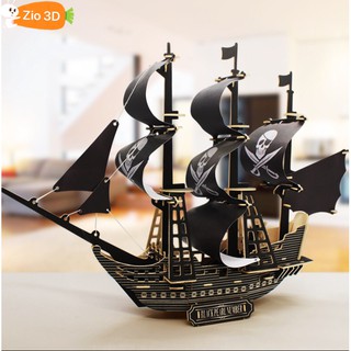 Đồ chơi lắp ráp gỗ 3D Thuyền cướp biển Revenge Queen Black (Tặng kèm đèn Led)