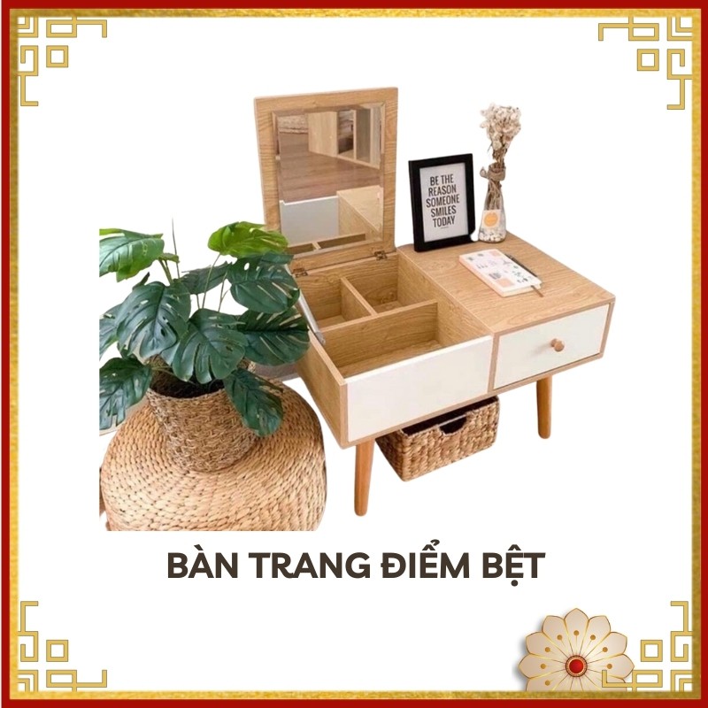 Bàn trang điểm gỗ ngồi bệt có kèm gương gấp gọn tiện lợi, bàn gỗ đa năng thiết kế hiện đại